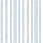 Detail of wallpaper in a playful stripe pattern in light blue on a white field.