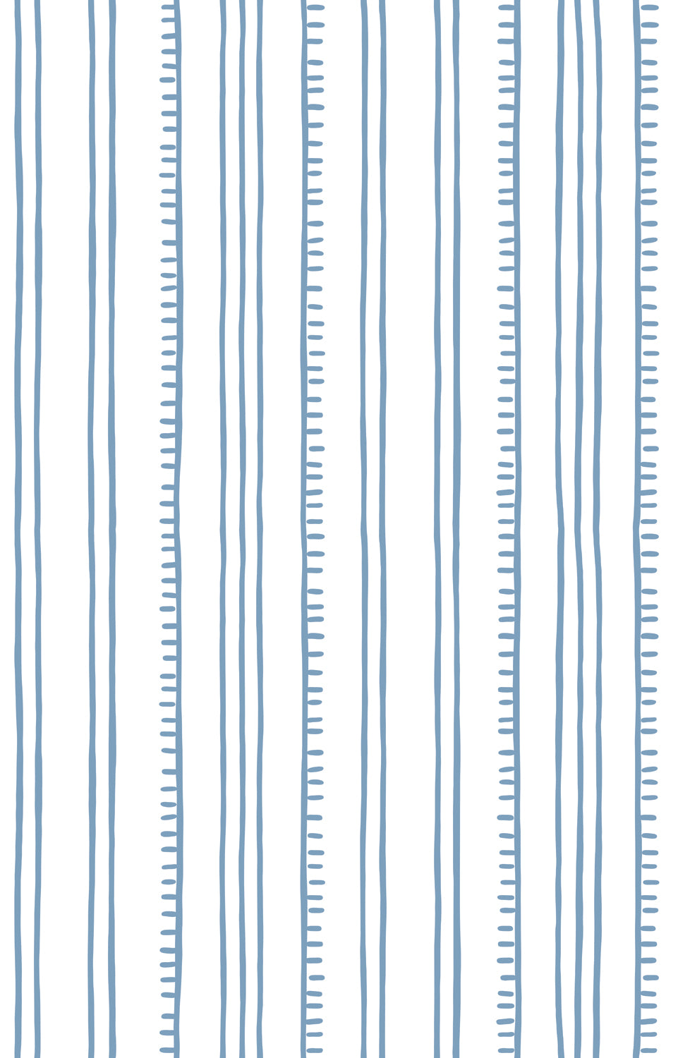 Detail of wallpaper in a playful stripe pattern in light blue on a white field.