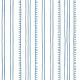 Detail of wallpaper in a playful stripe pattern in light blue on a white field.