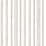 Detail of wallpaper in a playful stripe pattern in taupe on a white field.