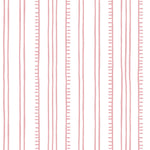 Detail of wallpaper in a playful stripe pattern in light pink on a white field.