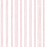 Detail of wallpaper in a playful stripe pattern in light pink on a white field.