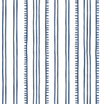 Detail of wallpaper in a playful stripe pattern in navy on a white field.