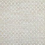 Flatweave rug in a small scale zigzag dot stripe in cream on a warm beige field.