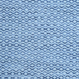 Flatweave rug in a small scale zigzag dot stripe in cream on a heather blue field.