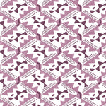 Detail of wallpaper in painterly diamond print in shades of purple on a white field.