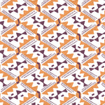 Detail of wallpaper in painterly diamond print in maroon and orange on a white field.