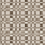 Wallpaper in a large-scale checked pattern in shades of charcoal and pale grey.