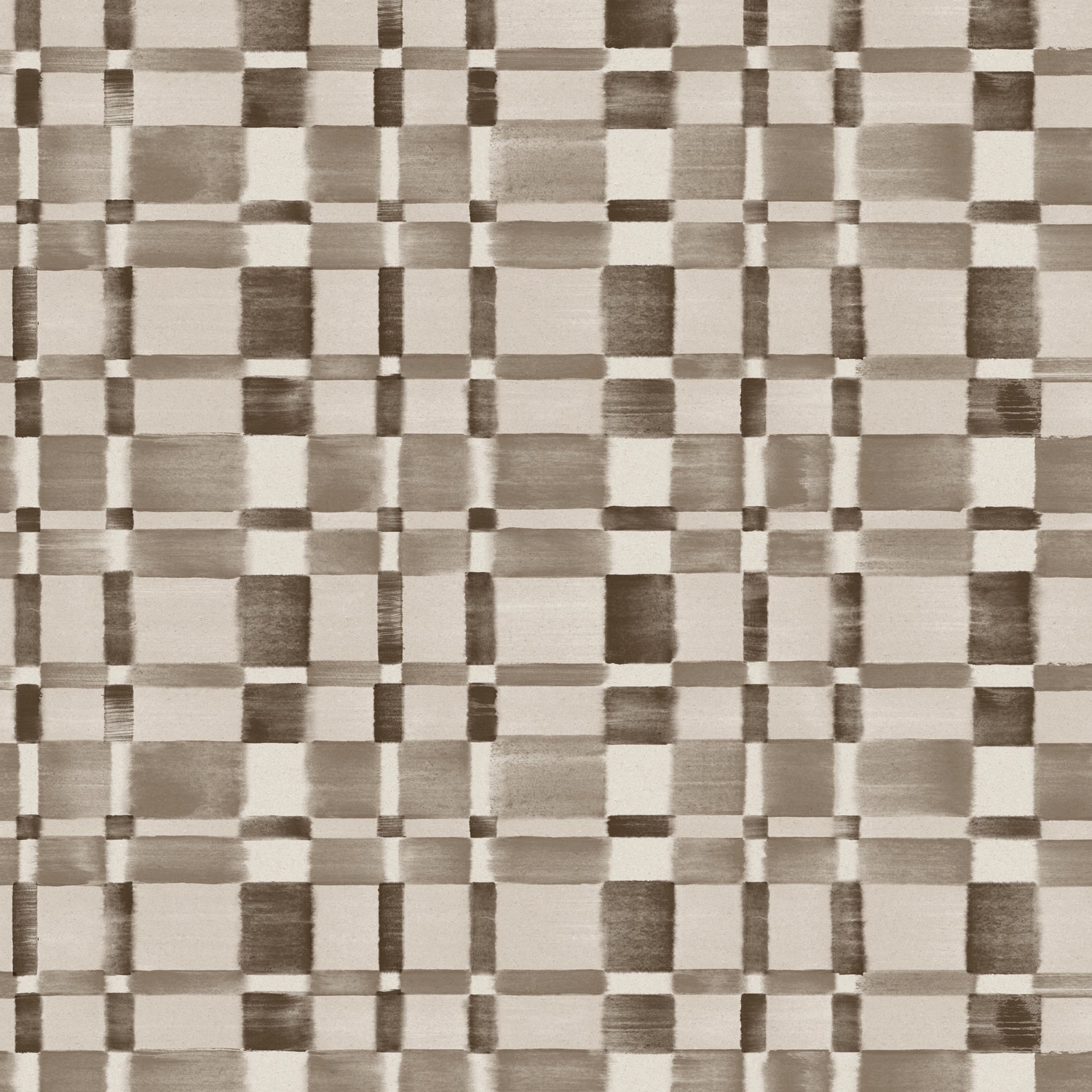 Wallpaper in a large-scale checked pattern in shades of charcoal and pale grey.