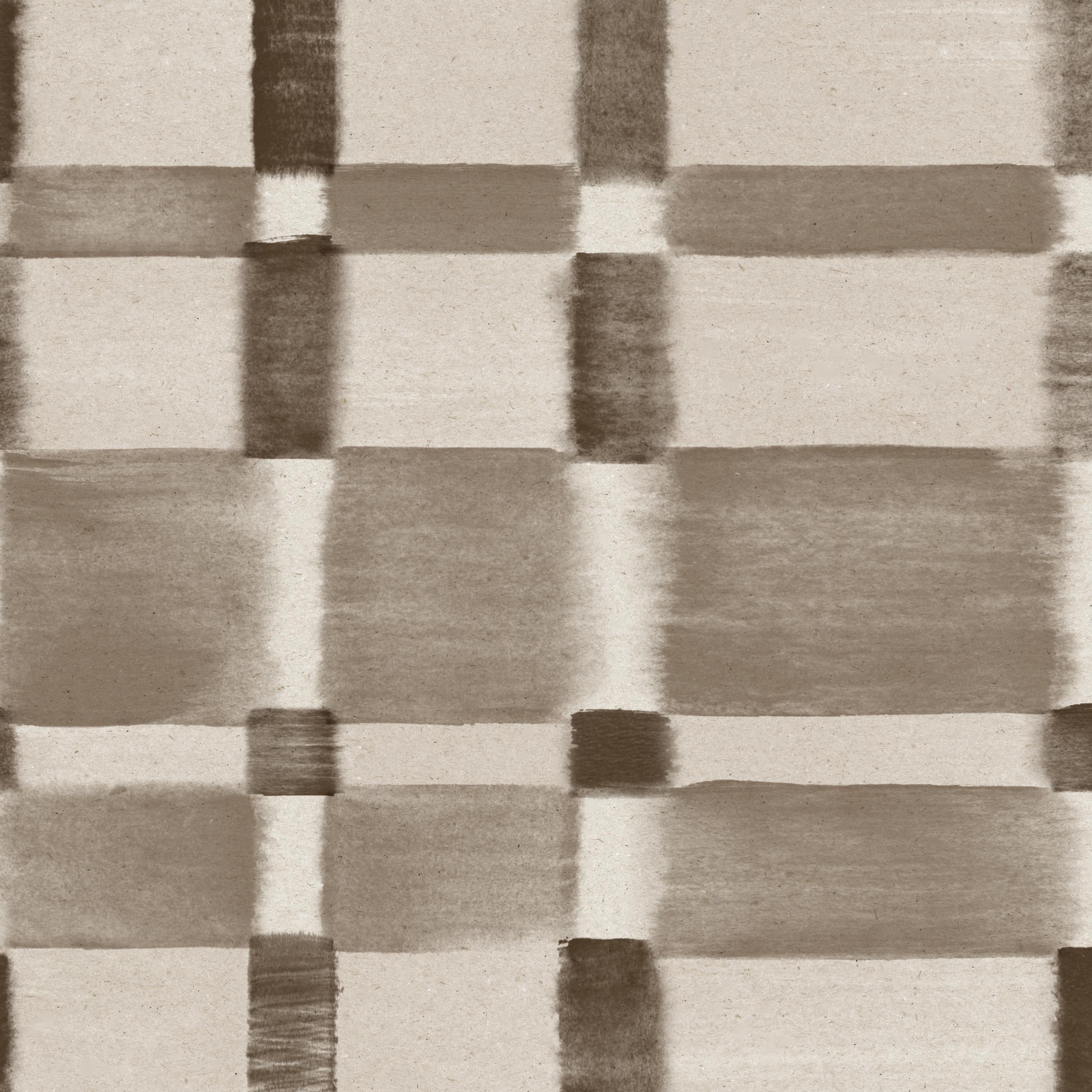 Detail of wallpaper in a large-scale checked pattern in shades of charcoal and pale grey.