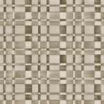 Detail of fabric in a large-scale checked pattern in shades of olive green and cream. 