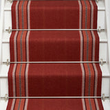 Striped flatweave runner in red on white staircase