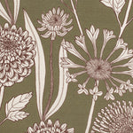 Botanical pattern of flowers and leaves on a green background