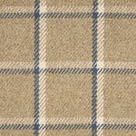Broadloom carpet in a windowpane plaid in blue and cream on taupe. 