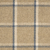 Broadloom carpet in a windowpane plaid in blue and cream on taupe. 