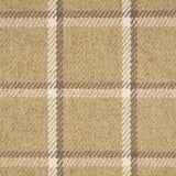 Broadloom carpet in a windowpane plaid in brown and cream on taupe. 
