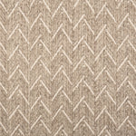 Broadloom carpet in a herringbone pattern in heathered taupe with cream accents.