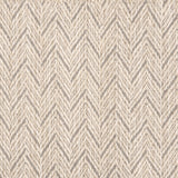 Broadloom carpet in a herringbone pattern in beige with grey accents.