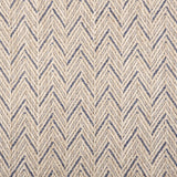 Broadloom carpet in a herringbone pattern in cream with blue accents.