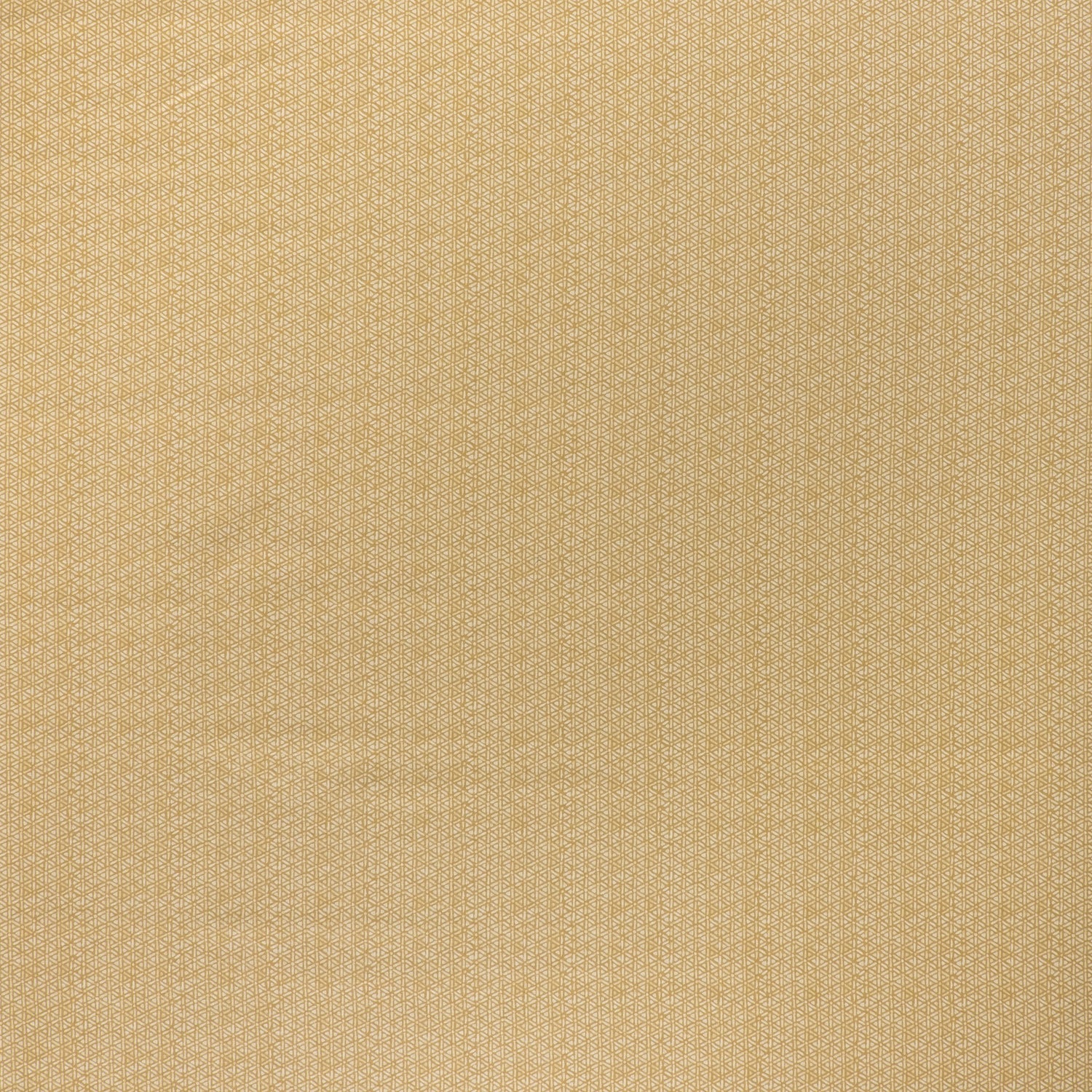 printed linen fabric in a detailed geometric pattern in white on a goldenrod field.