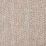 Detail of a linen fabric in a detailed geometric pattern in white on a light pink field.