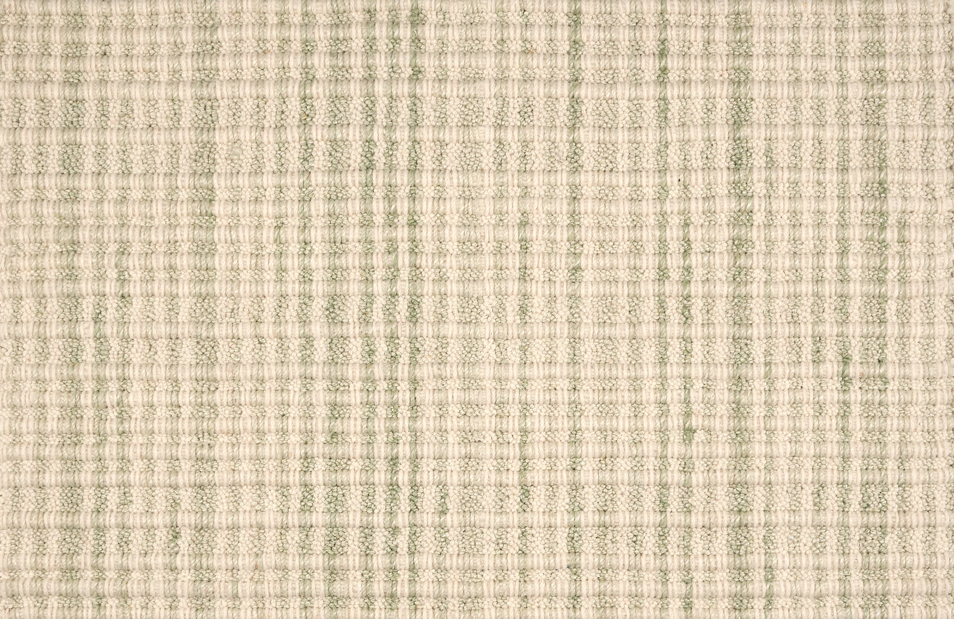 Broadloom carpet in textured stripe in striated cream and sage green.