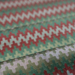 Close-up of fabric with a zigzag pattern in red, green, and white.