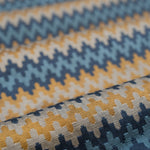 Close-up of fabric with blue and yellow zigzag pattern