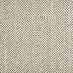 Broadloom carpet in a herringbone pattern in ivory and taupe.