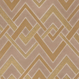 Detail of wallpaper in an interlocking zig zag print in shades of gold, brown and cream.