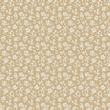 White floral pattern on a beige background. 