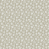 Pattern of small white flowers on a taupe background