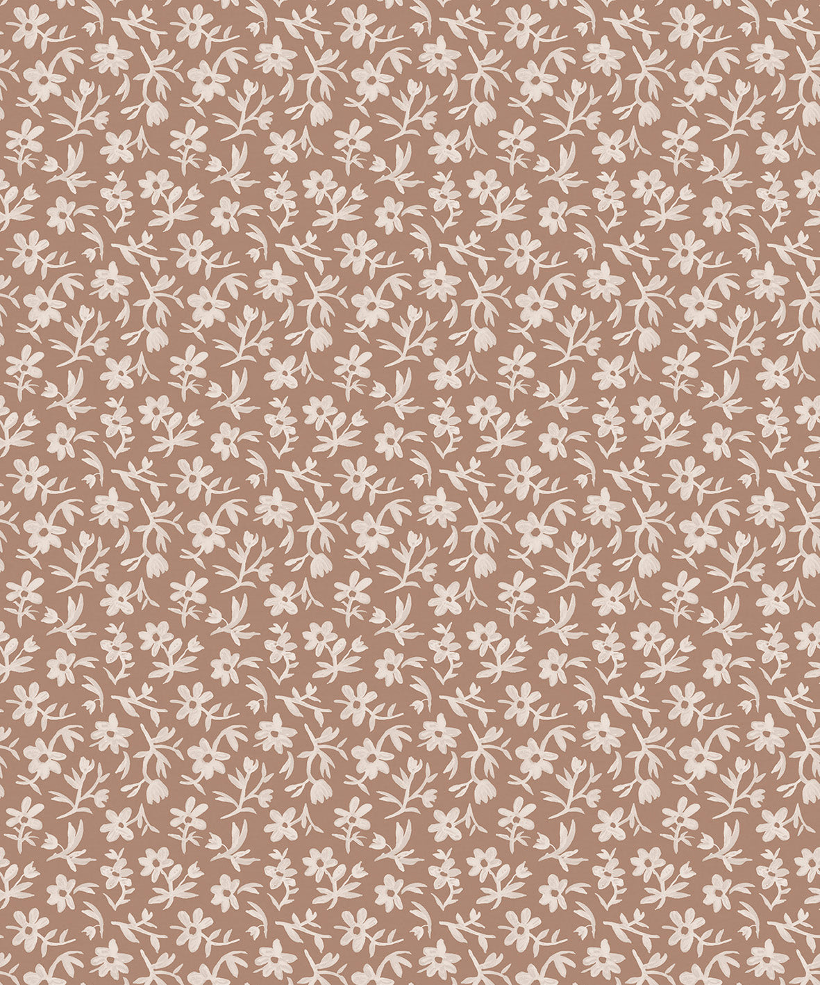 Pattern of small white flowers on a terracotta background