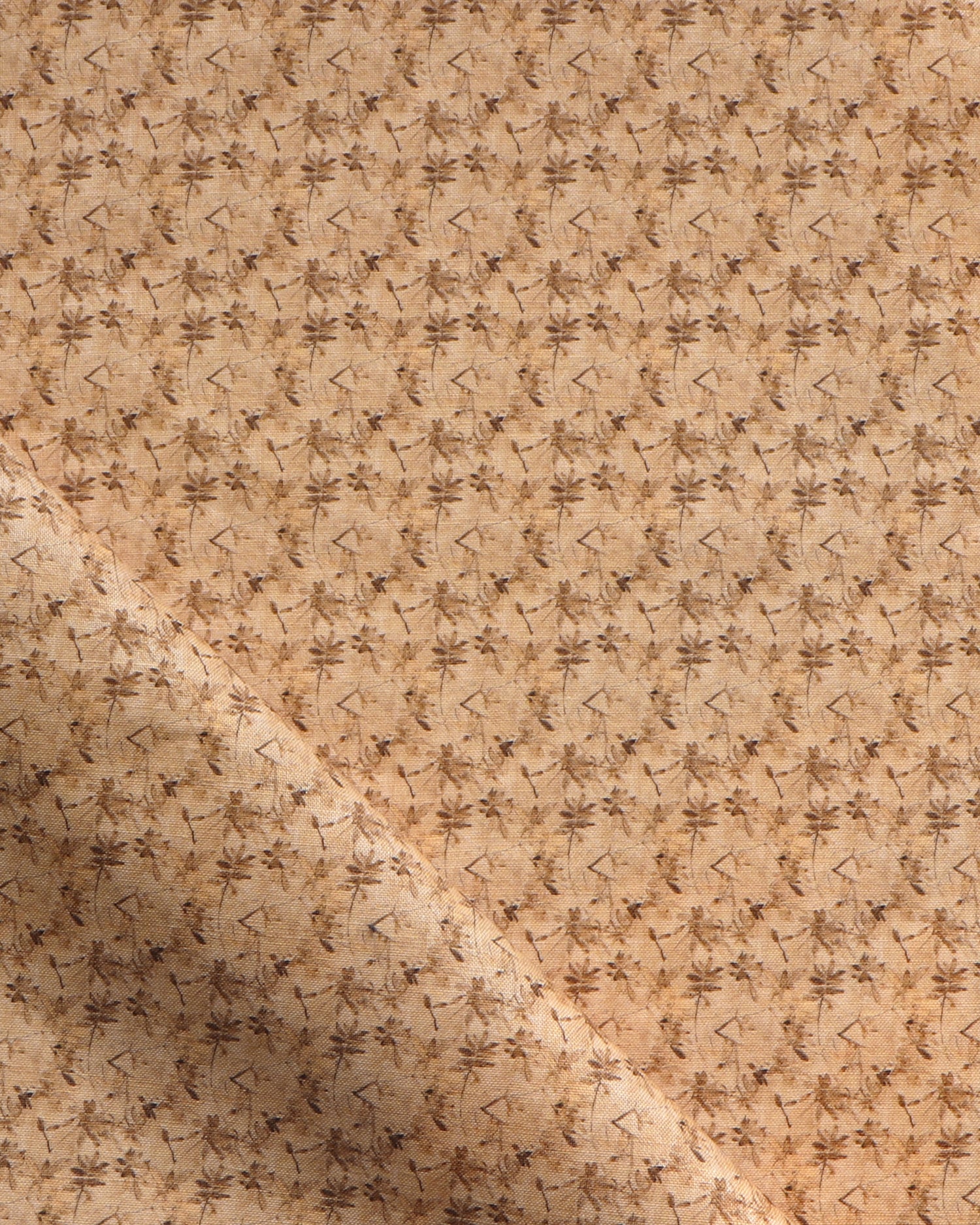 Fabric with small scale watercolor floral in warm beige. 