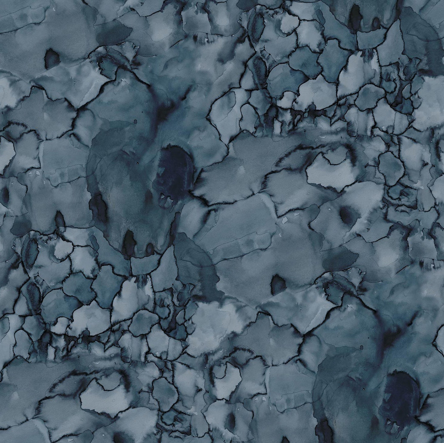 Detail of wallpaper in a watercolor textural print in shades of blue, navy and black.