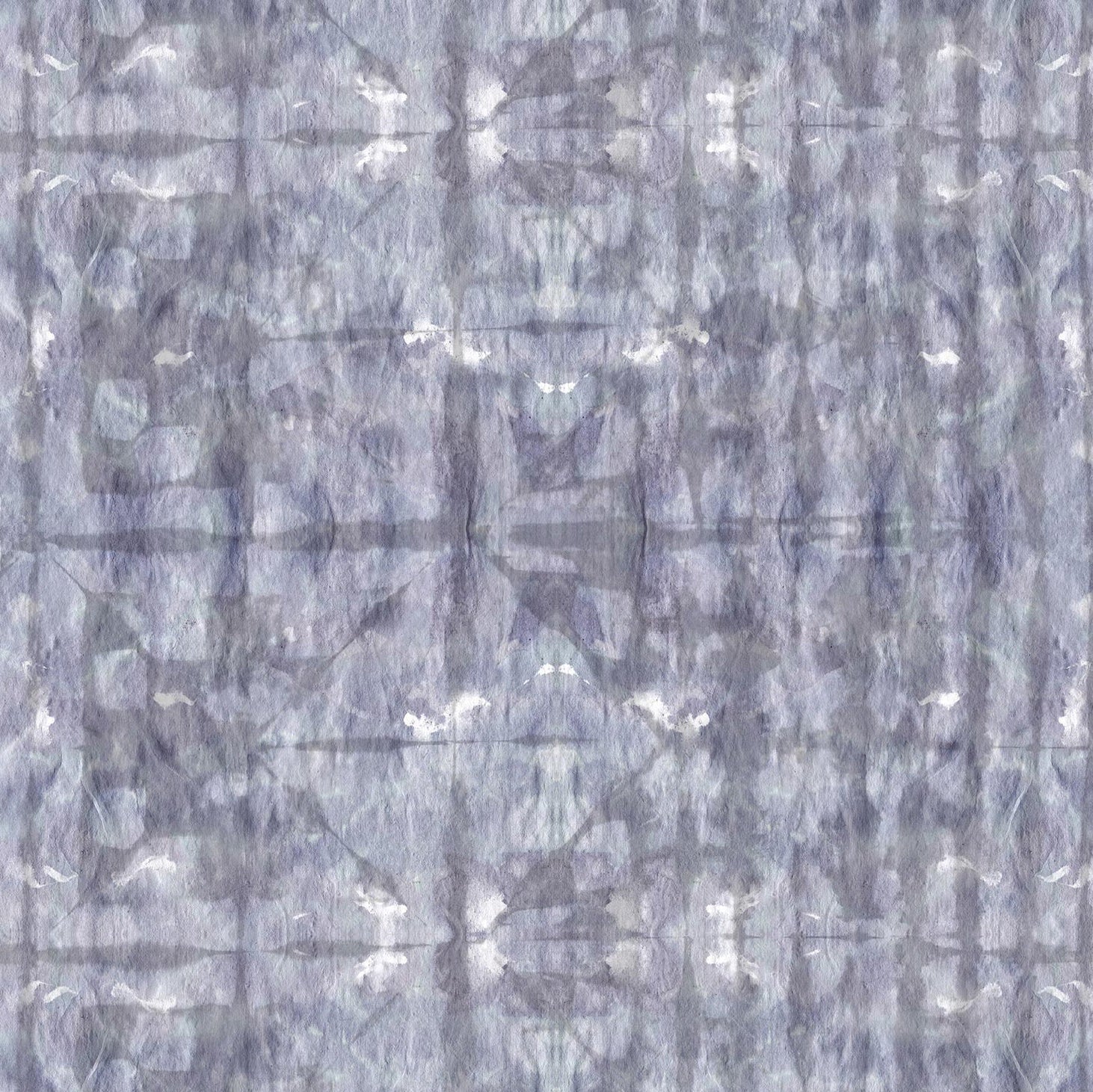 Detail of wallpaper in a watercolor dyed grid print in mottled shades of purple