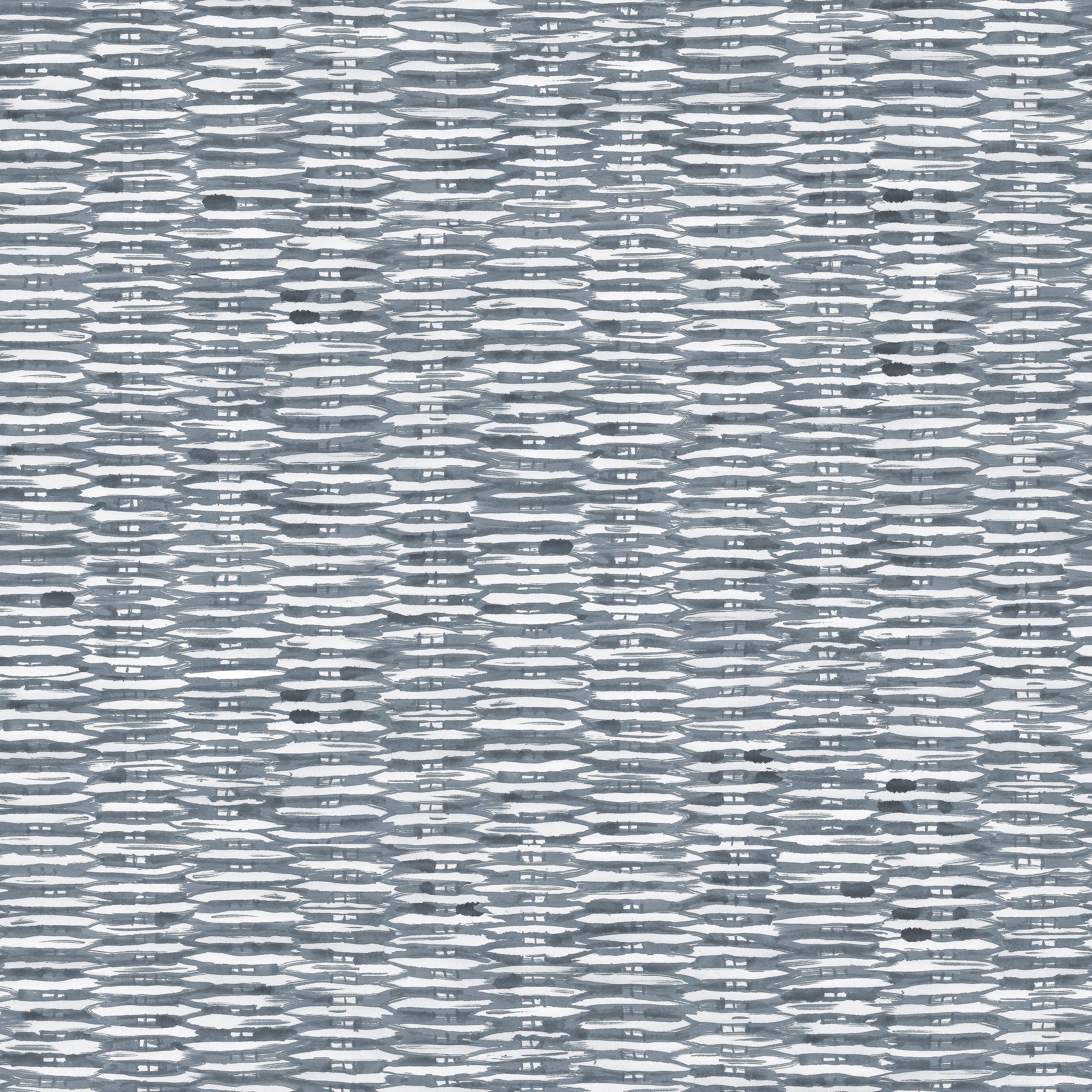 Detail of wallpaper in a textural checked print in navy on a white field.