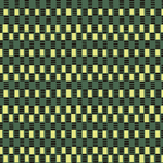 Detail of wallpaper in a geometric check print in shades of green, yellow and black.