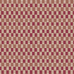 Detail of wallpaper in a geometric check print in shades of red, cream and tan.