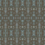 Detail of wallpaper in a painterly ikat print in turquoise and brown.