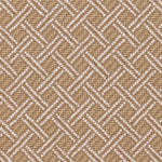 Broadloom carpet with ivory double line lattice on a tan field. 
