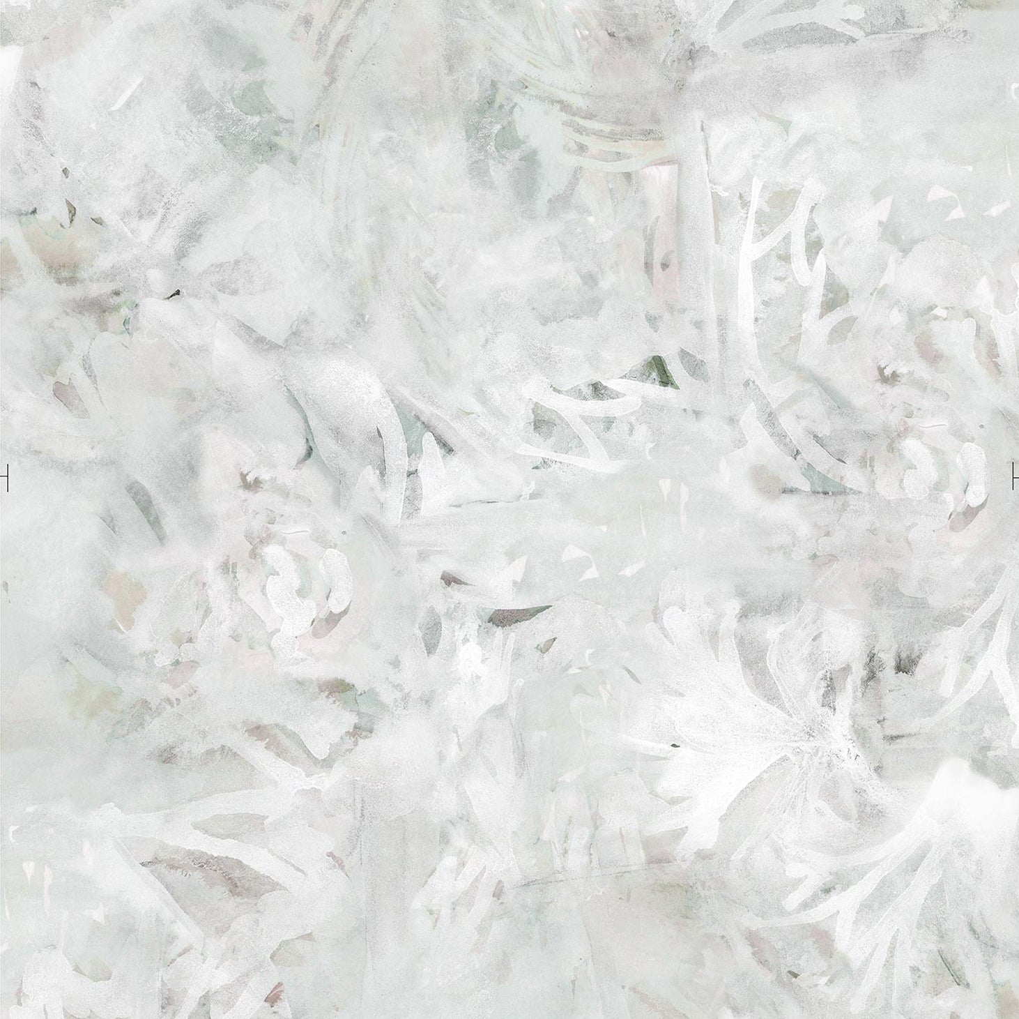 Detail of wallpaper in a watercolor painted print in shades of gray and white.