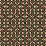 Scaled-out view of fabric in an interlocking curvilinear print in shades of green, pink, red and cream.