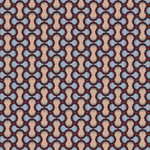 Scaled-out view of fabric in an interlocking curvilinear print in shades of blue, maroon and tan.