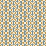 Scaled-out view of fabric in an interlocking curvilinear print in shades of cream, gold and blue-gray.