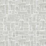 Detail of wallpaper in a directional dash pattern in green-gray on a white field.
