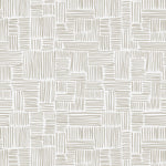 Detail of wallpaper in a directional dash pattern in cream on a white field.