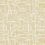 Detail of wallpaper in a directional dash pattern in yellow on a white field.