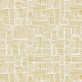 Detail of wallpaper in a directional dash pattern in yellow on a white field.