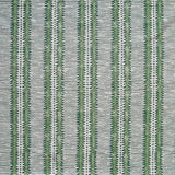 Detail of fabric in a dense tribal stripe pattern in shades of gray and green.